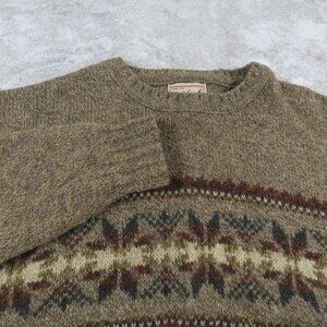 Woolrich Sweater Men Medium Brown Chunky Fair Isle Vintage USA Made Wool Jumper